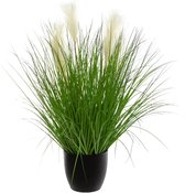 Atmosphera siergras kunstplant - grasplant sprieten/pluimen - donkergroen - H90 cm - in pot - pvc - kunstplanten binnen