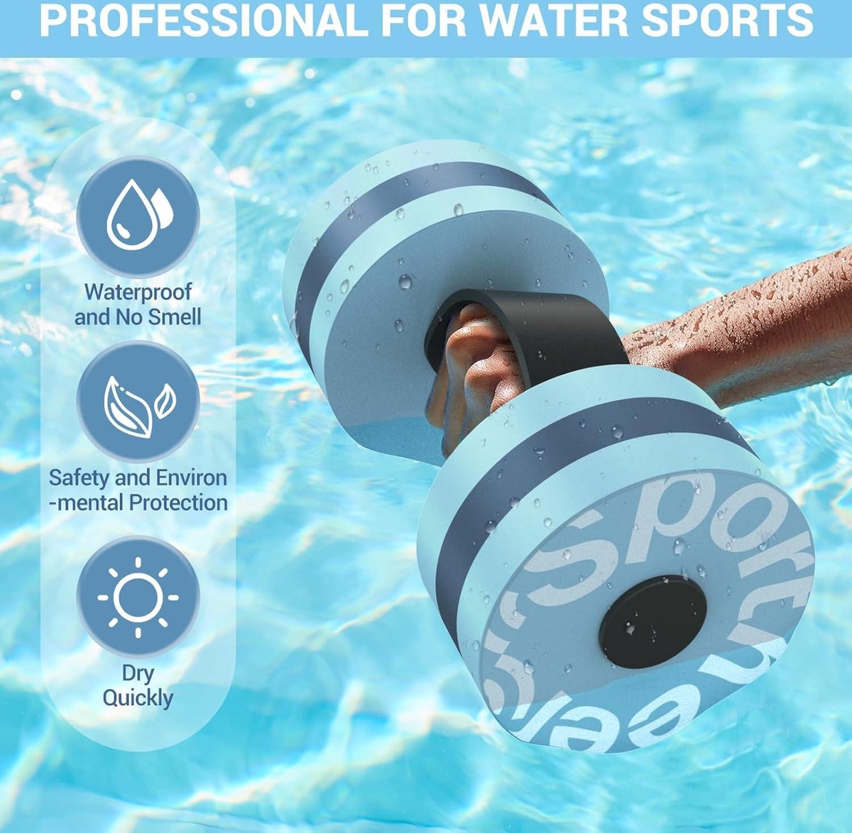 Poids de l'eau Haltères, Lot de 2 poids de piscine en mousse eva Ensemble d'haltères d'eau, dembell à débit d'eau sous- pour piscine, spa, aqua gym