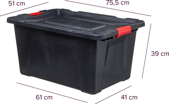 SUNDIS Locker, malle de rangement en plastique recyclé 100 litres, avec couvercle, roues, poignée de transport, superposables et empilables, idéales pour l'atelier, le garage, le bricolage