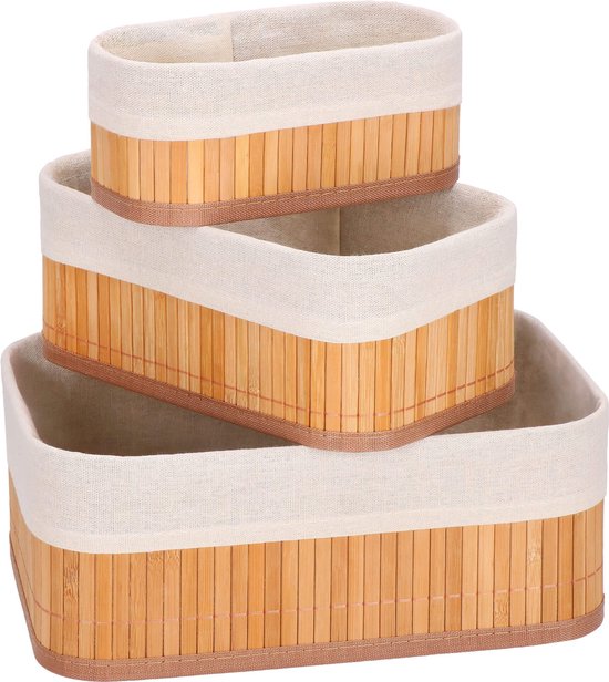 Springos Organizer - Opberger - Badkamer - Cosmetica - Bamboe - Set Van 3 - Ecru