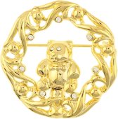 Behave® Broche beer beertje in krans goud kleur 3,8 cm
