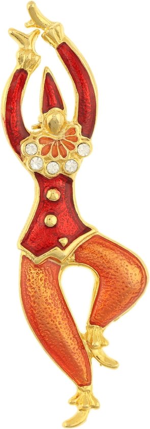 Behave® Broche dansende clown rood roze goud kleur 7,5 cm