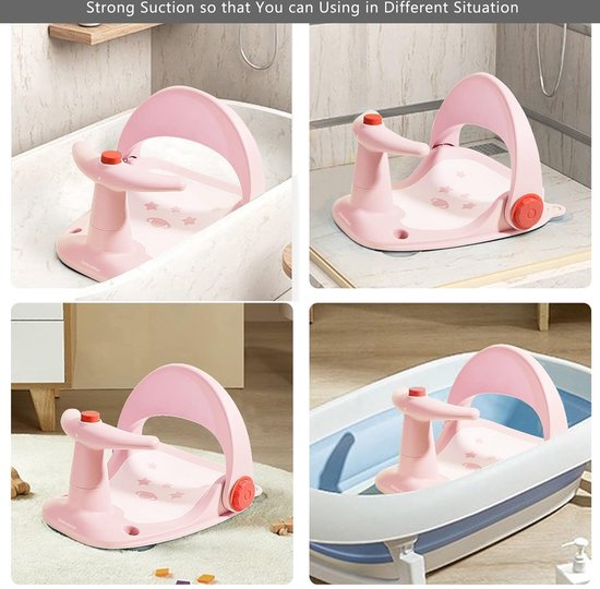 Babybadzitje met sterke zuignap, 3 standen, antislip, voor peuters, 6-18 maanden, roze van Topmark — afbeelding 3