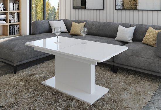 Table basse extensible avec option de levage - Wit brillant - Table basse réglable - Table basse de salon - Table basse - 126 - 168 cm