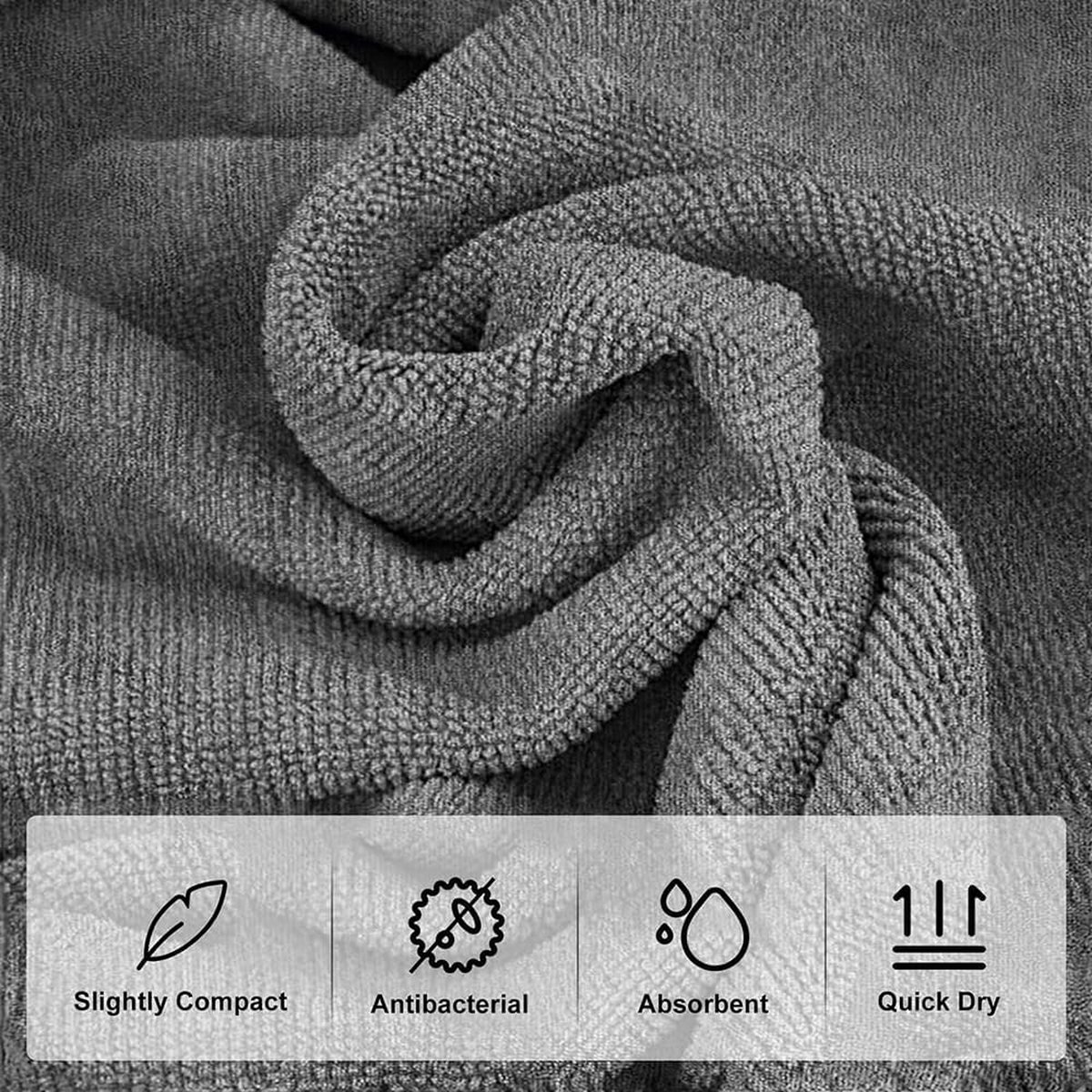 ACTIUSIS Serviette Sport Microfibre - 120x50 Cm Avec Poche Zippée - Gym, Fitness, Plage - Gris