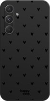 HappyCase Hoesje met leuke Hartjes Zwart Print Geschikt voor Samsung Galaxy A35 | Flexibel TPU | Stijlvolle Back Cover