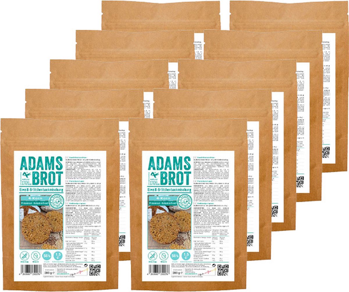 Adams Brot | Brötchen 4-Korn | 10 stuks | 10 x 200 gram ( 50g Bakmix maakt een broodje van 85g)