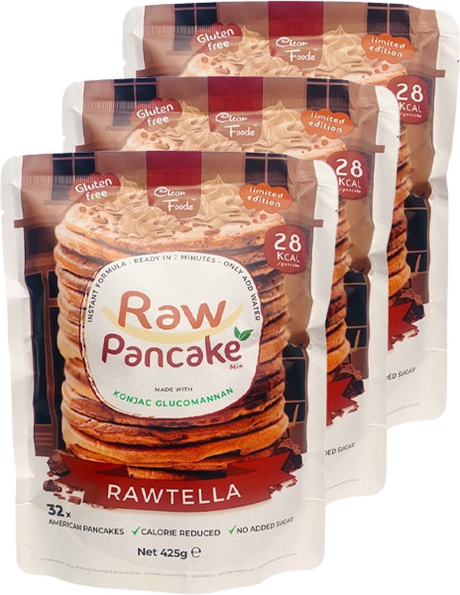 Goedkoopste Clean Foods | Raw Pancake | RawTella | Hazelnoot | 3 stuks | 3 x 425 gram