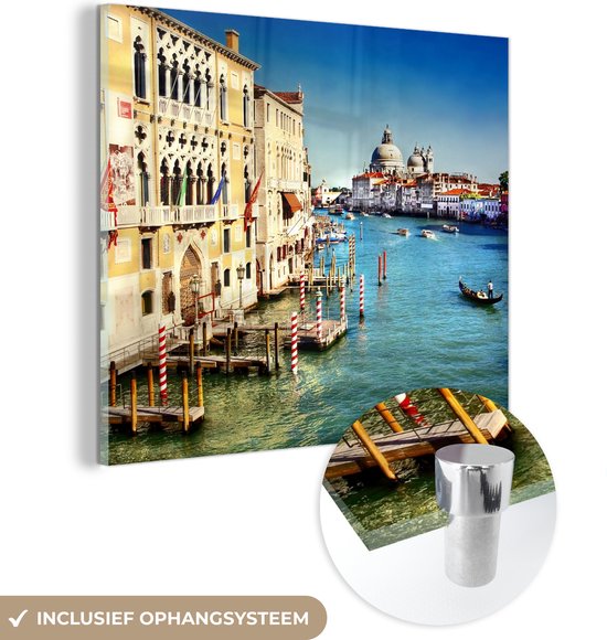 MuchoWow® Glasschilderij 90x90 cm - Schilderij acrylglas - Venetië - Italië - Water - Foto op glas - Schilderijen