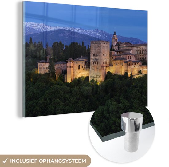 Glasschilderij - Verlichte gebouwen bij het Alhambra in Spanje - Plexiglas Schilderijen