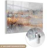 MuchoWow® Glasschilderij 60x40 cm - Schilderij acrylglas - Mist - Goud - Abstract - Foto op glas - Schilderijen