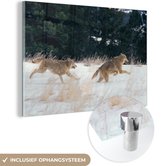 MuchoWow® Glasschilderij 90x60 cm - Schilderij acrylglas - Wolf - Boom - Dieren - Foto op glas - Schilderijen