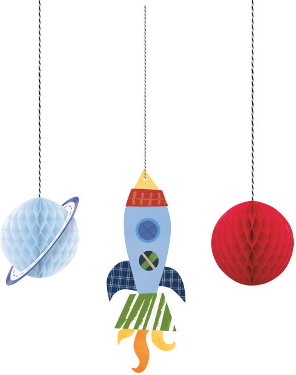 UNIQUE - 3 space en raket hangdecoraties - Decoratie > Slingers en hangdecoraties