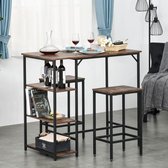Bartisch-Set Standt Table met 2 barkrukken 3-delige tafelset keukenteller met planken spaanbord staal rustiek bruin+zwart 109 x 60 x 100 cm