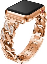 Vrouwen Armband - Bling Diamant Band - Metalen Riem Geschikt Voor Apple Watch Band - 42mm 44mm 45mm 49mm Geschikt Voor Apple Smart watch Serie 7 Se 6 5 4 - Luxe Design Rose Gold