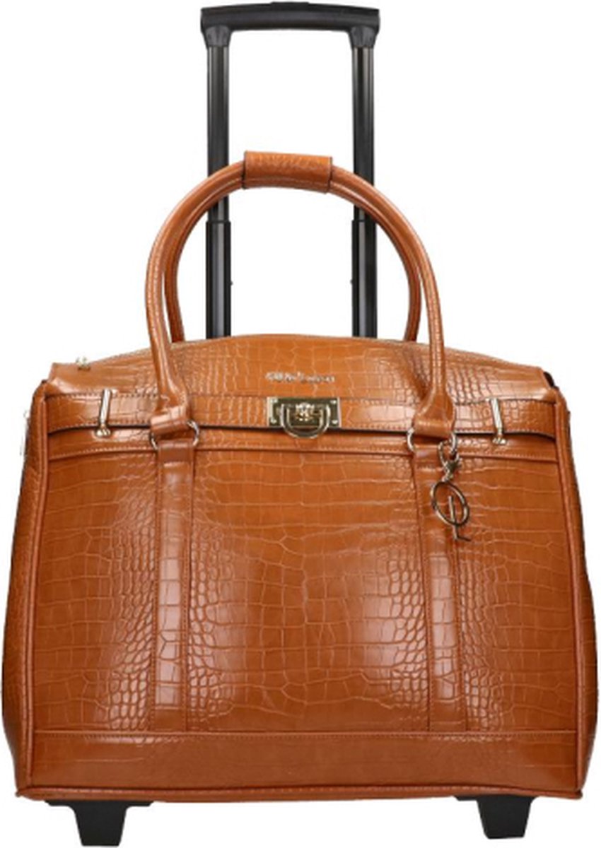 Olivia Lauren Laptoptrolley Dames / Businesstrolley - 17 inch - Kunstleer - Krokodillenprint - Manon - Cognac