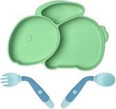 Babybord, antislip, voor baby's, peuters, kleine kinderen, met buigzame lepel en vork, BPA-vrij, met zuignap, afwasbaar