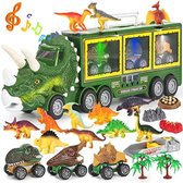 Dinosaurusspeelgoed Truck voor Kinderen met Licht en Geluid, Transportdragerset inclusief Terugtrekbare Dinosaurusauto Mini Dinosaurusfiguren Educatieve Cadeaus voor Jongens en Meisjes