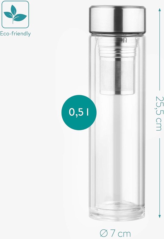 Naturewater dubbelwandige glazen theefles 350ml. | Huis- en