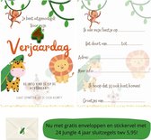 Uitnodiging kinderfeestje - Kinderfeest - Uitnodigingen - Verjaardag - Inclusief enveloppen - Eigen design en print - Wenskaart - Jungle 4 jaar - 20 stuks - A6