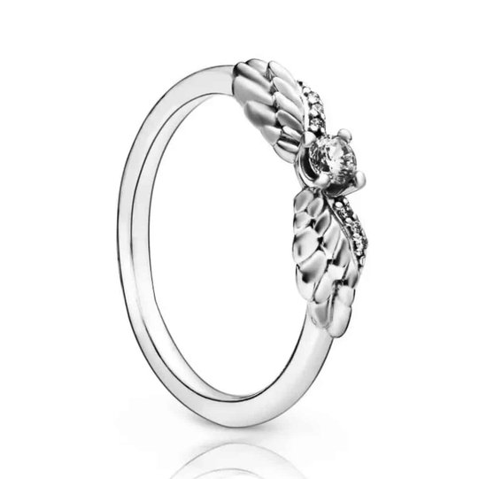 Zilveren Ringen - Ring Vleugel klein | Angel Wing met zirkonia | 925 Sterling Zilver - 925 Keurmerk Stempel - 925 Zilver Certificaat - In Leuke Cadeauverpakking - Moederdag tip!