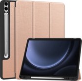 Hoes Geschikt voor Samsung Galaxy Tab S9 FE Plus Hoes Book Case Hoesje Trifold Cover Met Uitsparing Geschikt voor S Pen - Hoesje Geschikt voor Samsung Tab S9 FE Plus Hoesje Bookcase - Rosé Goud