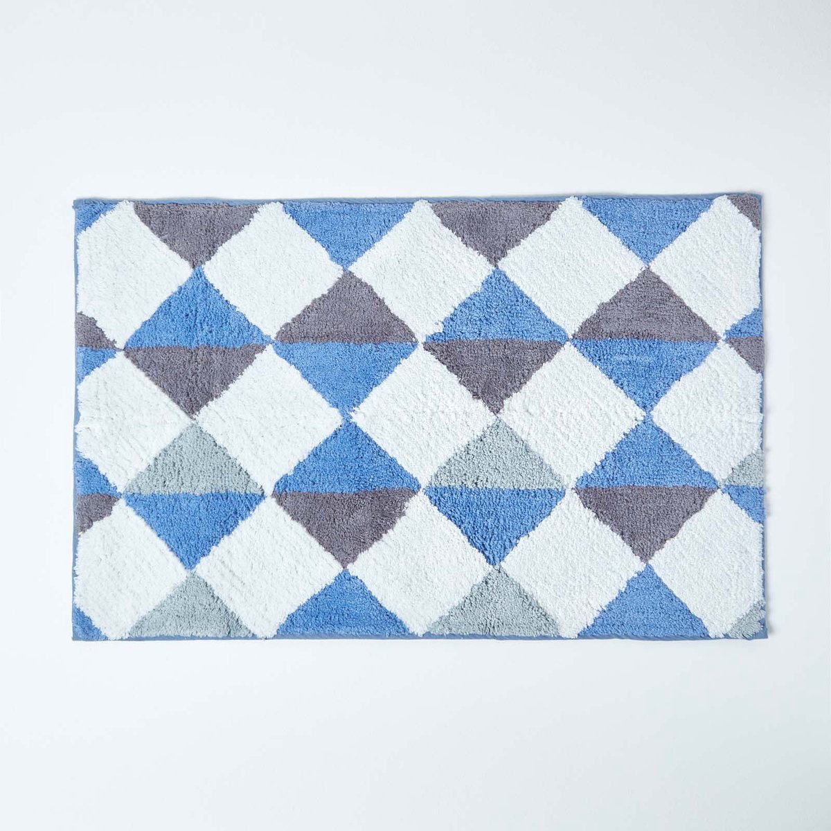 Homescapes Harlequin-patroon antislip badmat 100% katoen, blauw en wit