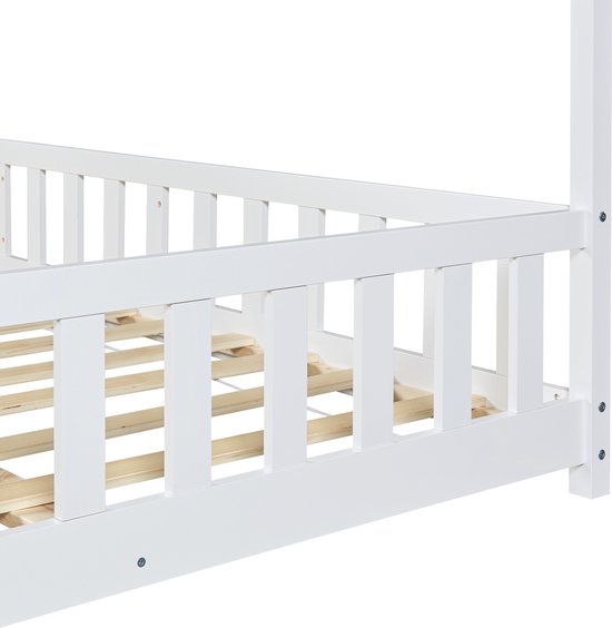 Lit enfant Hesel lit cabane avec protection antichute 140x200 cm blanc [en.casa]