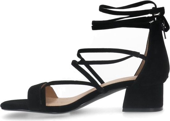 Manfield - Dames - Zwarte suède sandalen met hak - Maat 42