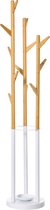 HOMCOM Garderobestandaard met 13 haken paraplubak voor hal metaal bamboe naturel + wit 837-161