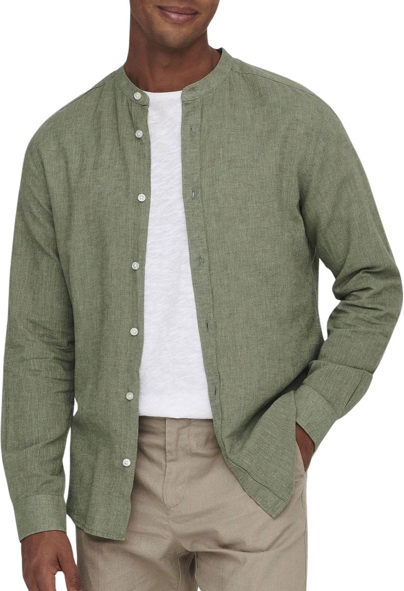 Only & Sons Caiden LS Solid Linen Mao Overhemd Heren