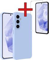 Hoesje Geschikt voor Samsung A35 Hoesje Siliconen Case Hoes Met Screenprotector - Hoes Geschikt voor Samsung Galaxy A35 5G Hoes Cover Case - Lichtblauw