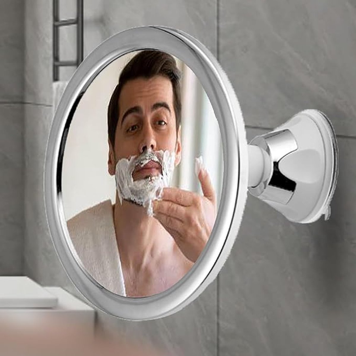 Grote douchespiegel die niet beslaat, 17,8 cm x 14 cm, scheerspiegel, badkamer, reizen, onbreekbaar, draagbaar, muurmontage, 66% groter dan origineel, met 1 zuignap en zelfklevende haak