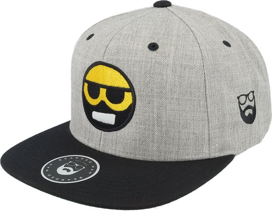 Hatstore- Bearded Smiley Grey/Black Snapback - Bearded Man Cap