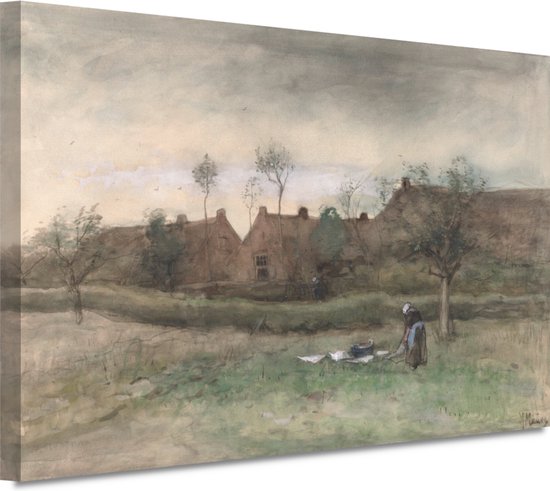 Bleekveldje - Anton Mauve portret - Landschap schilderij - Muurdecoratie Natuur - Landelijke schilderijen - Canvas keuken - Kantoor accessoires 90x60 cm