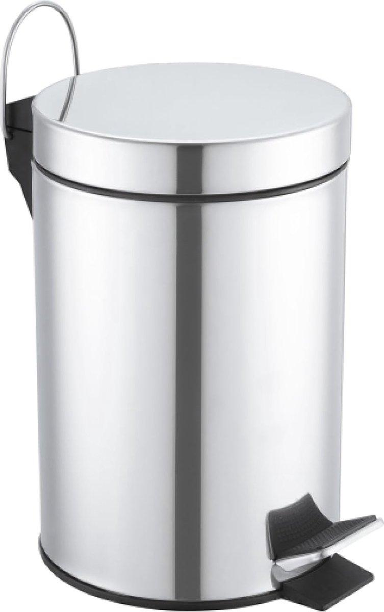 Goedkoopste badkamer-afvalemmer - 3L - rond - staal - grijs - chroom uitvoering - cosmetica-emmer - cosmetica pedaalemmer