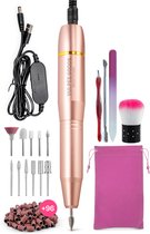 Vulpes Goods® BeautyCare - Elektrische Nagelvijl - 11 Nagelfrees Bitjes, 3 soorten Schuurrolletjes, 96 stuks & Draagtas - Manicure & Pedicure set - Limited Edition - Rosé/Goud