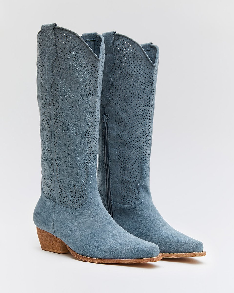 Dames Cowboylaarzen - Blauw - Suedine - Maat 36