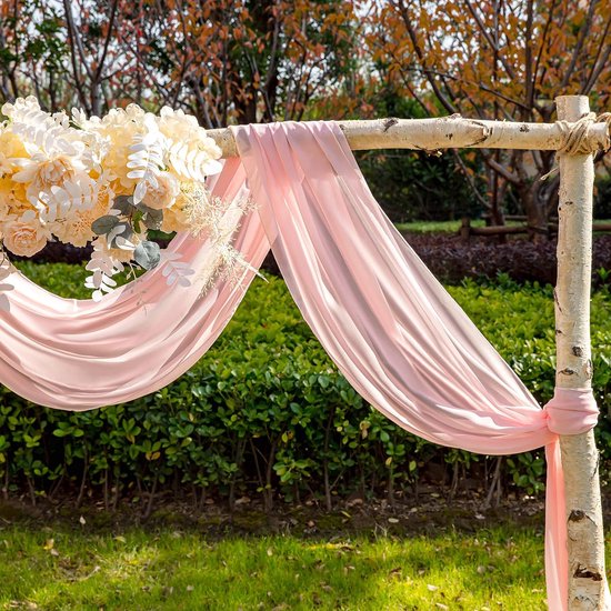 EBETA Bruiloft Dwarsbehang Vrijhand Decoratie voor bruiloftsboog & Trouwboog Hemelbed Gordijnen Gordijn voor Venster Decoratie van Chiffon-stof (lichtgrijs