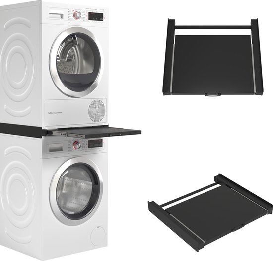 Wasopheight® Pièce intermédiaire pour lave-linge et sèche-linge - Kit de superposition pour lave-linge et sèche-linge - Cadre intermédiaire - Convient à tout type - Zwart