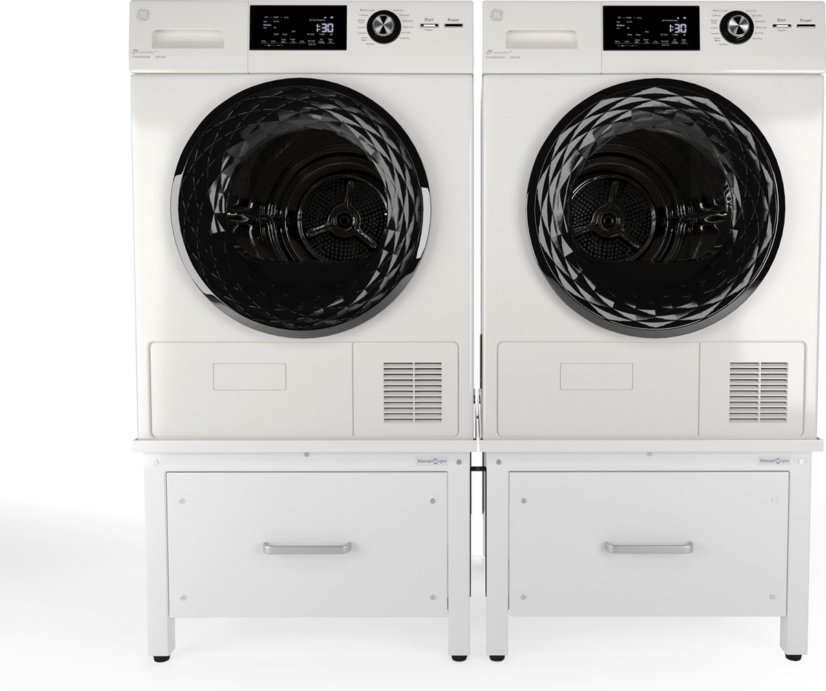Wasophoogte® Wasmachine verhoger met lade - Wasmachine opbouwmeubel - Wasmachine sokkel - 42cm hoog - Wit - Universeel - Dubbel - Inclusief Lekbak thumbnail 6