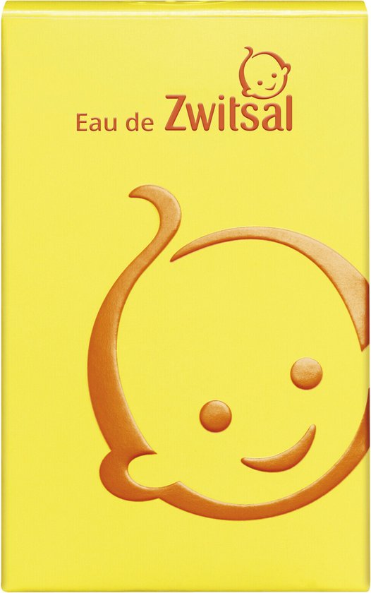 Gele doos met "Eau de Zwitsal" en een afbeelding van een babygezichtje.