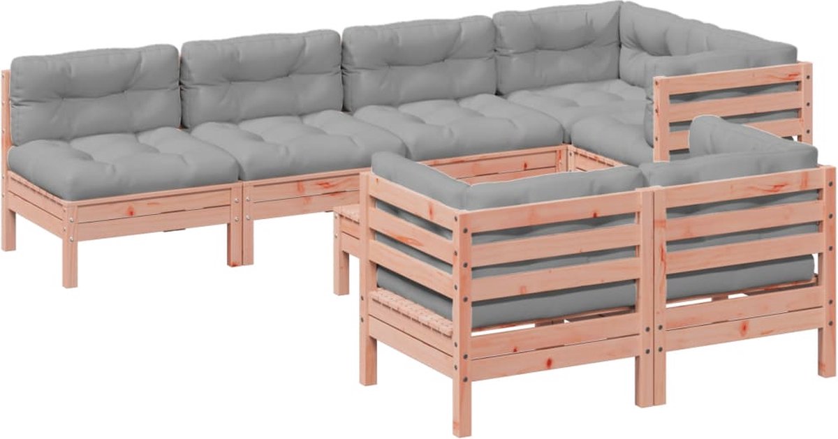vidaXL 8-delige - Loungeset - met - kussens - massief - douglas - vurenhout grijs