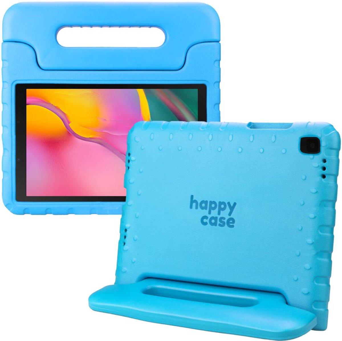 HappyCase Kinder Tablethoes Geschikt voor Samsung Galaxy Tab A 10.1 (2019) | Kindvriendelijke Hoes | Beschemhoes | Kinderhoes | met Handvat en Standaard | Blauw