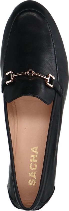 Sacha - Dames - Zwarte leren loafers met goudkleurige chain - Maat 37