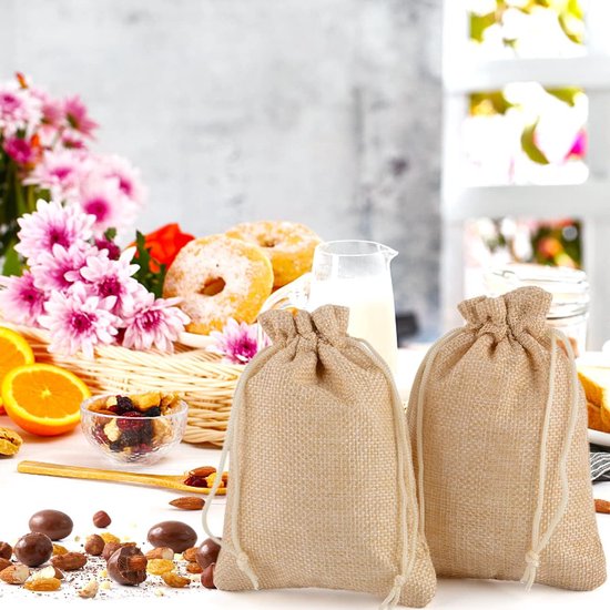 25 Sacs En Jute Avec Cordon - 10x14 Cm - Sacs Cadeaux DIY Pour Mariage, Anniversaire, Fêtes