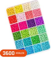 Kralen Set Glaskralen 4 mm voor sieraden maken, ketting, telefoonkoord en armbandjes maken meisjes - 24 kleuren - 3600 Rocailles in opbergbox