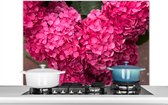 Spatscherm keuken 100x65 cm - Kookplaat achterwand Close up roze hortensia bloemen - Muurbeschermer - Spatwand fornuis - Hoogwaardig aluminium