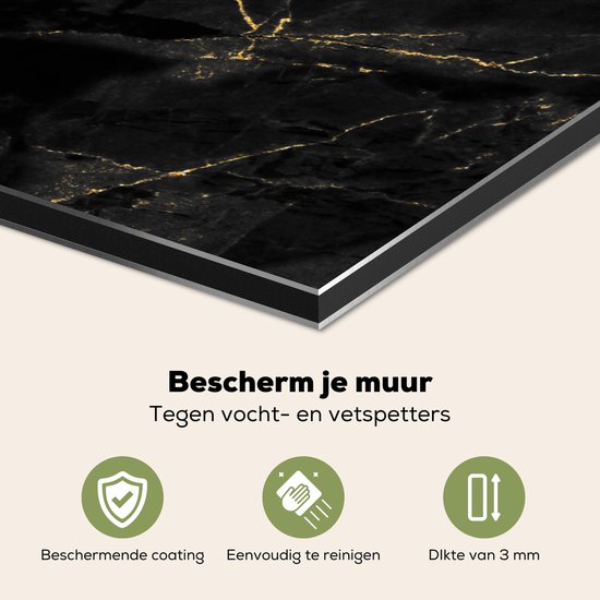 Spatscherm keuken 60x40 cm - Kookplaat achterwand Marmer look - Luxe - Zwart - Goud - Muurbeschermer - Spatwand fornuis - Hoogwaardig aluminium