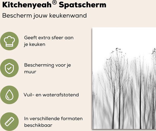 Spatscherm keuken 80x55 cm - Kookplaat achterwand Bomen - Zwart wit - Vogels - Natuur - Muurbeschermer - Spatwand fornuis - Hoogwaardig aluminium